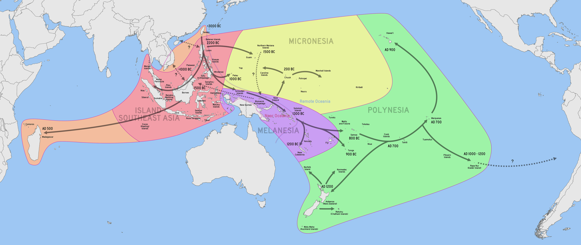 1920px-Chronological dispersal of Austronesian people across the Pacific (per Benton et al, 2012, adapted from Bellwood, 2011)